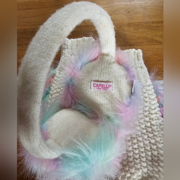 Capelli of New York Girl's Fluffy Cotton Candy Faux Fur Ear Muff & Mitten Set - Picture 6 of 11
